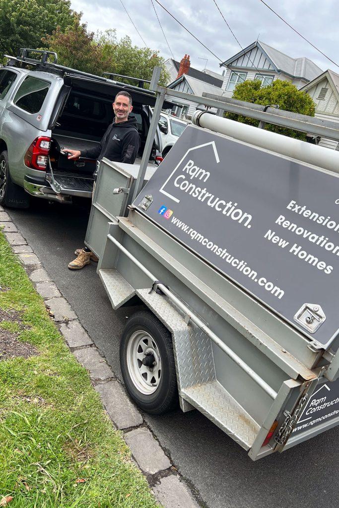Romilly Moore with trailer